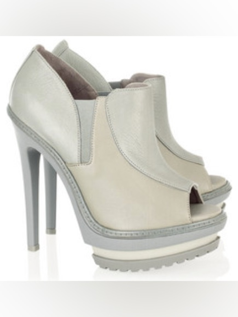 Herve Leger Olechka Leather Peep Toe Stiletto Heel Ankle Boots Grey Size 38